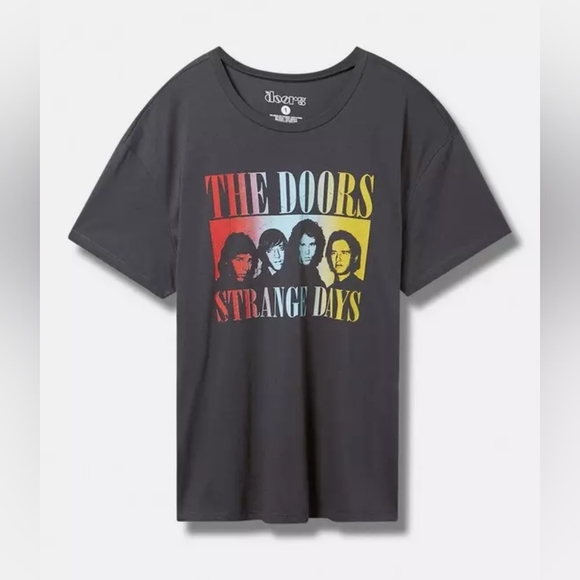 Torrid The Doors Fringe Back Relaxed Fit Tee Vintage Black Gray 2x 18/20 New - Picture 5 of 11